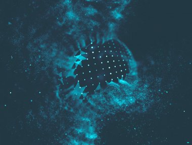 Soyut mavi 3d aydınlatmalı kafes küre bozuk. Neon işareti. Fütüristik teknoloji Hud öğesi. Zarif soyut küre yok. Büyük veri görselleştirme .