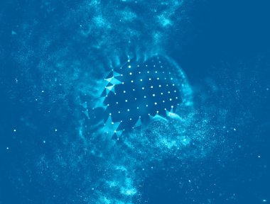 Soyut mavi 3d aydınlatmalı kafes küre bozuk. Neon işareti. Fütüristik teknoloji Hud öğesi. Zarif soyut küre yok. Büyük veri görselleştirme .