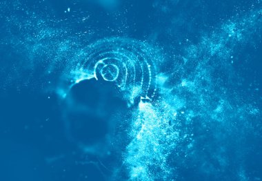 Soyut mavi 3d aydınlatmalı kafes küre bozuk. Neon işareti. Fütüristik teknoloji Hud öğesi. Zarif soyut küre yok. Büyük veri görselleştirme .