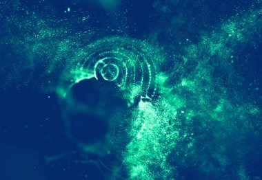 Soyut mavi 3d aydınlatmalı kafes küre bozuk. Neon işareti. Fütüristik teknoloji Hud öğesi. Zarif soyut küre yok. Büyük veri görselleştirme .