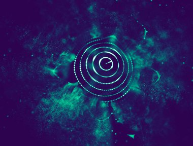 Soyut mavi 3d aydınlatmalı kafes küre bozuk. Neon işareti. Fütüristik teknoloji Hud öğesi. Zarif soyut küre yok. Büyük veri görselleştirme .