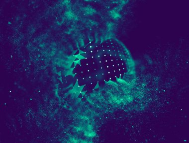 Soyut mavi 3d aydınlatmalı kafes küre bozuk. Neon işareti. Fütüristik teknoloji Hud öğesi. Zarif soyut küre yok. Büyük veri görselleştirme .