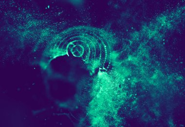 Soyut mavi 3d aydınlatmalı kafes küre bozuk. Neon işareti. Fütüristik teknoloji Hud öğesi. Zarif soyut küre yok. Büyük veri görselleştirme .