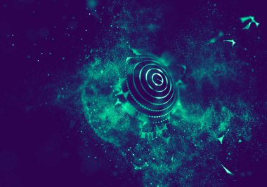 Soyut mavi 3d aydınlatmalı kafes küre bozuk. Neon işareti. Fütüristik teknoloji Hud öğesi. Zarif soyut küre yok. Büyük veri görselleştirme .