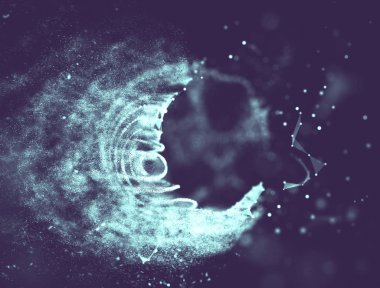 Soyut mavi 3d aydınlatmalı kafes küre bozuk. Neon işareti. Fütüristik teknoloji Hud öğesi. Zarif soyut küre yok. Büyük veri görselleştirme. Mavi arka plan