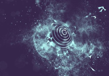 Soyut mavi 3d aydınlatmalı kafes küre bozuk. Neon işareti. Fütüristik teknoloji Hud öğesi. Zarif soyut küre yok. Büyük veri görselleştirme. Mavi arka plan