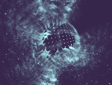 Soyut mavi 3d aydınlatmalı kafes küre bozuk. Neon işareti. Fütüristik teknoloji Hud öğesi. Zarif soyut küre yok. Büyük veri görselleştirme. Mavi arka plan