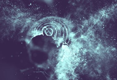 Soyut mavi 3d aydınlatmalı kafes küre bozuk. Neon işareti. Fütüristik teknoloji Hud öğesi. Zarif soyut küre yok. Büyük veri görselleştirme. Mavi arka plan