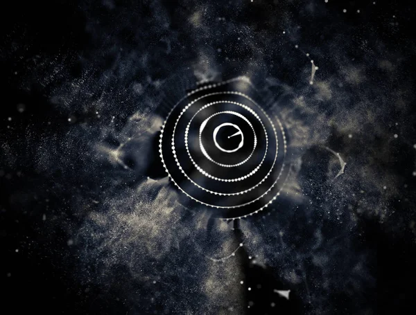 Soyut mavi 3d aydınlatmalı kafes küre bozuk. Neon işareti. Fütüristik teknoloji Hud öğesi. Zarif soyut küre yok. Kum fırtınası, toz parçacıkları .