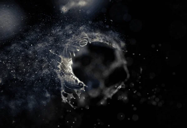 Soyut mavi 3d aydınlatmalı kafes küre bozuk. Neon işareti. Fütüristik teknoloji Hud öğesi. Zarif soyut küre yok. Kum fırtınası, toz parçacıkları .