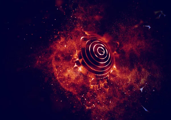 Soyut mavi 3d aydınlatmalı kafes küre bozuk. Neon işareti. Fütüristik teknoloji Hud öğesi. Zarif soyut küre yok. Büyük veri görselleştirme .