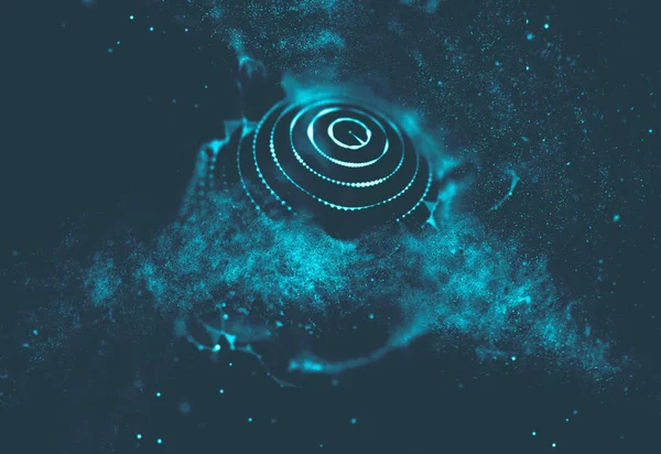 Soyut mavi 3d aydınlatmalı kafes küre bozuk. Neon işareti. Fütüristik teknoloji Hud öğesi. Zarif soyut küre yok. Büyük veri görselleştirme .