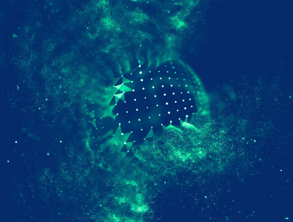 Soyut mavi 3d aydınlatmalı kafes küre bozuk. Neon işareti. Fütüristik teknoloji Hud öğesi. Zarif soyut küre yok. Büyük veri görselleştirme .