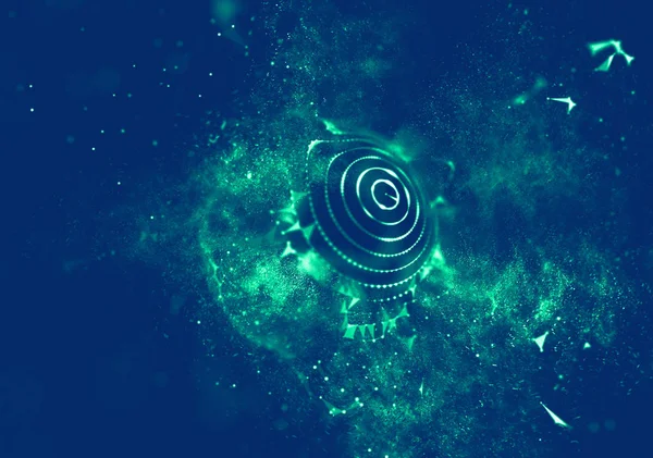 Soyut mavi 3d aydınlatmalı kafes küre bozuk. Neon işareti. Fütüristik teknoloji Hud öğesi. Zarif soyut küre yok. Büyük veri görselleştirme .