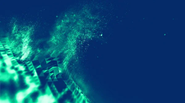 Abstrakte blaue 3D beleuchtete verzerrte Netzkugel. Leuchtreklame. futuristische Technologie hud element. elegante abstrakte zerstörte Sphäre. Visualisierung von Big Data . — Stockfoto