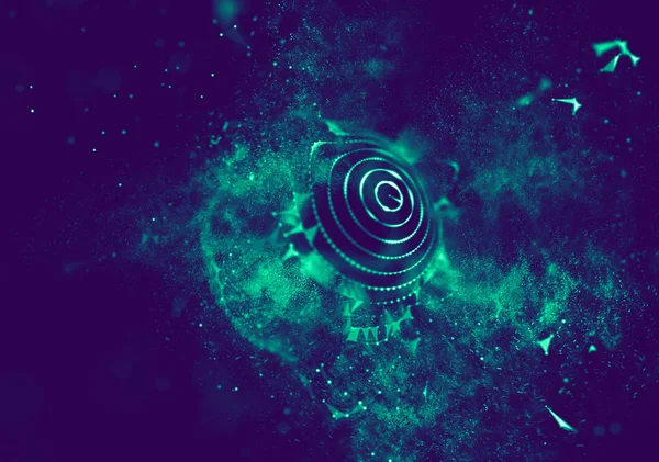 Soyut mavi 3d aydınlatmalı kafes küre bozuk. Neon işareti. Fütüristik teknoloji Hud öğesi. Zarif soyut küre yok. Büyük veri görselleştirme .