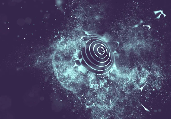 Soyut mavi 3d aydınlatmalı kafes küre bozuk. Neon işareti. Fütüristik teknoloji Hud öğesi. Zarif soyut küre yok. Büyük veri görselleştirme. Mavi arka plan