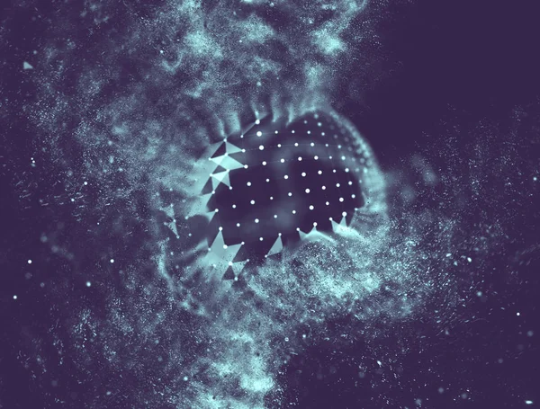 Soyut mavi 3d aydınlatmalı kafes küre bozuk. Neon işareti. Fütüristik teknoloji Hud öğesi. Zarif soyut küre yok. Büyük veri görselleştirme. Mavi arka plan