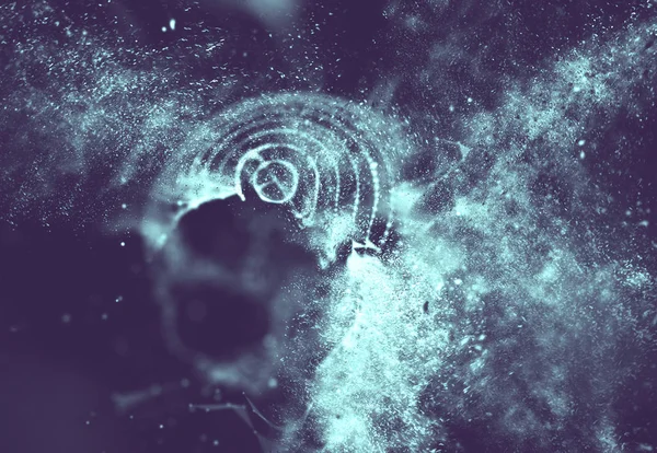 Soyut mavi 3d aydınlatmalı kafes küre bozuk. Neon işareti. Fütüristik teknoloji Hud öğesi. Zarif soyut küre yok. Büyük veri görselleştirme. Mavi arka plan