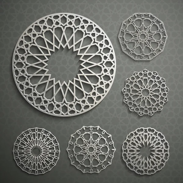 Исламский вектор орнамента, персидский мотив. 3d ramadan islamic round pattern elements. Набор шаблонов геометрического логотипа. Циркулярный орнаментальный вектор арабских символов . — стоковый вектор