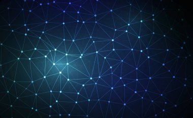 Ağ bağlantısı konsepti mavi vektör illüstrasyonu. Geleceğin altıgen perspektifi geniş açı manzarası. Gelecekçi bal peteği konsepti. 3D manzara. Büyük veri dijital arkaplanı.