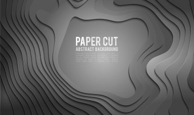 Kağıt afiş kavramı kesmek. Kağıt arka plan gri renklerde kartı afiş broşür el ilanı tasarımı için bölmek. 3D arka plan