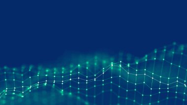 3D arka arka plan ağ kavramı. Gelecek teknolojisi resimde arka plan. 3D manzara. Büyük veri. Bağlantıları noktalar ve çizgiler koyu arka plan üzerinde tel çerçeve yatay.