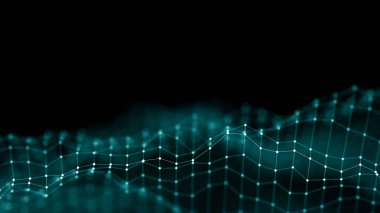 3D arka arka plan ağ kavramı. Gelecek teknolojisi resimde arka plan. 3D manzara. Büyük veri. Bağlantıları noktalar ve çizgiler koyu arka plan üzerinde tel çerçeve yatay.