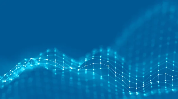 3D arka arka plan ağ kavramı. Gelecek teknolojisi resimde arka plan. 3D manzara. Büyük veri. Bağlantıları noktalar ve çizgiler koyu arka plan üzerinde tel çerçeve yatay.