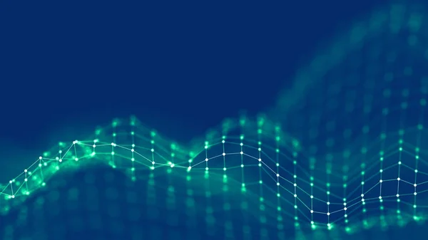 3D arka arka plan ağ kavramı. Gelecek teknolojisi resimde arka plan. 3D manzara. Büyük veri. Bağlantıları noktalar ve çizgiler koyu arka plan üzerinde tel çerçeve yatay.