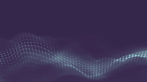 Ilustración futurista abstracta de tecnología de datos. Forma polivinílica baja con puntos de conexión y líneas sobre fondo oscuro. Representación 3D. Visualización de macrodatos . —  Fotos de Stock