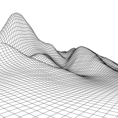 Soyut vektör peyzajı. Siber uzay şebekesi. 3D teknoloji illüstrasyonu.
