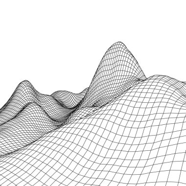 Soyut vektör peyzajı. Siber uzay şebekesi. 3D teknoloji illüstrasyonu.