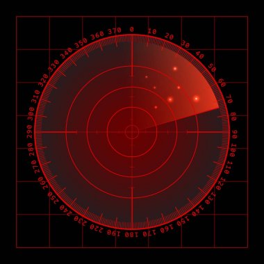 Hedef ile askeri yeşil radar ekranı. Fütüristik Hud arabirimi. Hisse senedi vektör çizim.