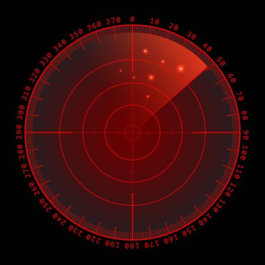 Hedef ile askeri yeşil radar ekranı. Fütüristik Hud arabirimi. Hisse senedi vektör çizim.