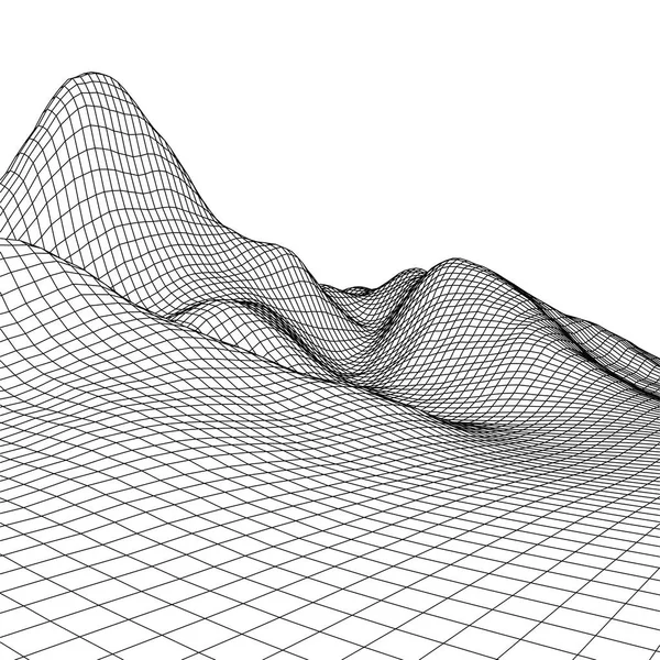 Astratto sfondo vettoriale paesaggio. Griglia ciberspazio. Illustrazione della tecnologia 3d. — Vettoriale Stock