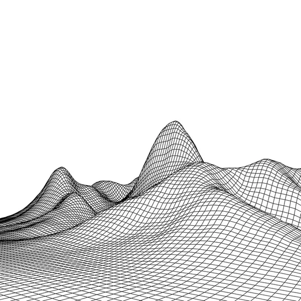 Astratto sfondo vettoriale paesaggio. Griglia ciberspazio. Illustrazione della tecnologia 3d. — Vettoriale Stock