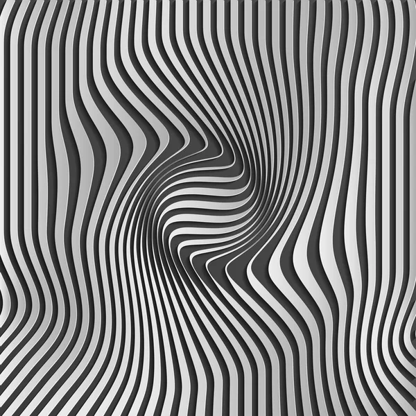Хром абстрактний срібний смугастий візерунок фону. Оптична ілюзія, вигнуті лінії, абстрактні криві фону. Ілюзія глибини та перспективи. Анотація 3d Векторні ілюстрації. Епс 10 . — стоковий вектор