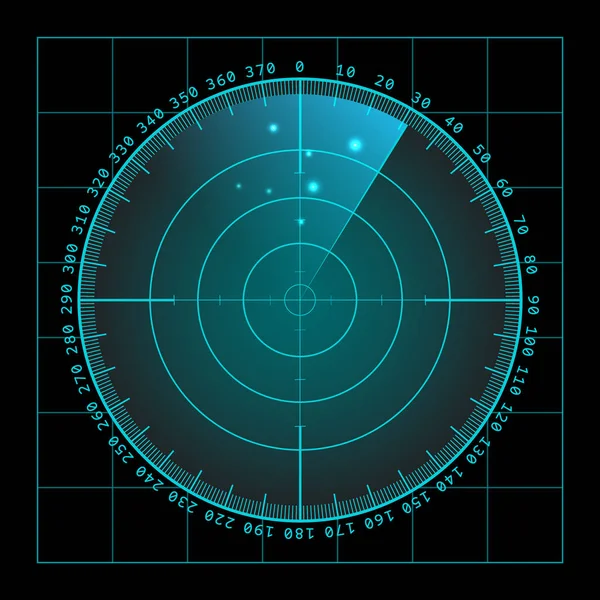 Military green radar screen with target. Futuristic HUD interface. Stock vector illustration. — Stock Vector