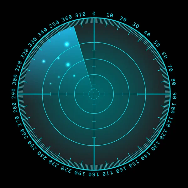 Military green radar screen with target. Futuristic HUD interface. Stock vector illustration. — Stock Vector