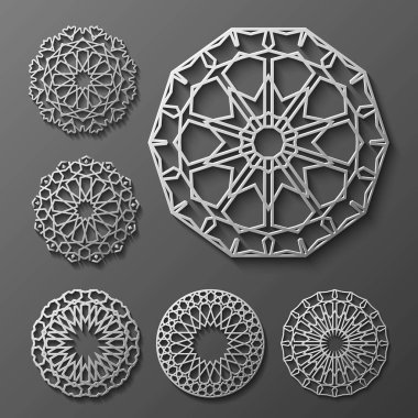 İslam süsleme vektör, Farsça motiff. 3D Ramazan desen öğeleri yuvarlak. Geometrik logo şablonu koymak. Dairesel süs Arapça sembolleri .