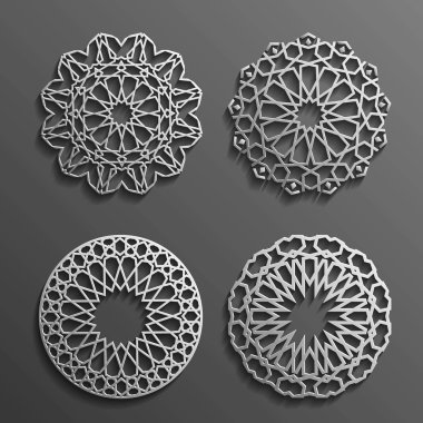 İslam süsleme vektör, Farsça motiff. 3D Ramazan desen öğeleri yuvarlak. Geometrik logo şablonu koymak. Dairesel süs Arapça sembolleri .