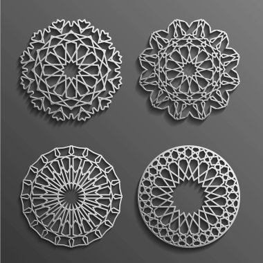 İslam süsleme vektör, Farsça motiff. 3D Ramazan desen öğeleri yuvarlak. Geometrik logo şablonu koymak. Dairesel süs Arapça sembolleri .