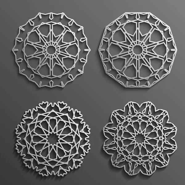 Исламский вектор орнамента, персидский мотив. 3d ramadan round pattern elements. Набор шаблонов геометрического логотипа. Циркулярные орнаментальные арабские символы  . — стоковый вектор