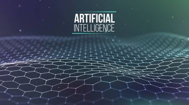 Arkaplan 3D ızgarası. Ai teknoloji kablo şebekesi fütüristik kablo şeması. Yapay zeka. Siber güvenlik arka plan Vektör illüstrasyonu
