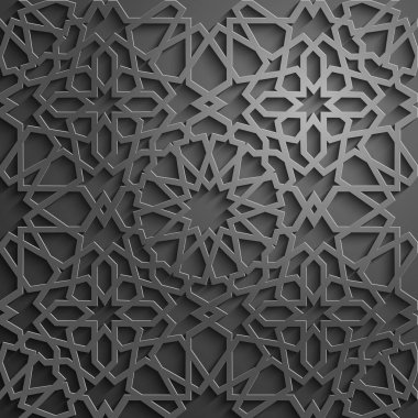 İslam süsleme vektör, Farsça motiff. 3D Ramazan İslam yuvarlak kalıp elemanları. Geometrik dairesel süs Arapça simge vektör. Siyah arka plan