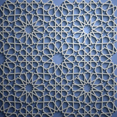 İslam süsleme vektör, Farsça motiff. 3D Ramazan İslam yuvarlak kalıp elemanları. Geometrik dairesel süs Arapça simge vektör. Mavi arka plan