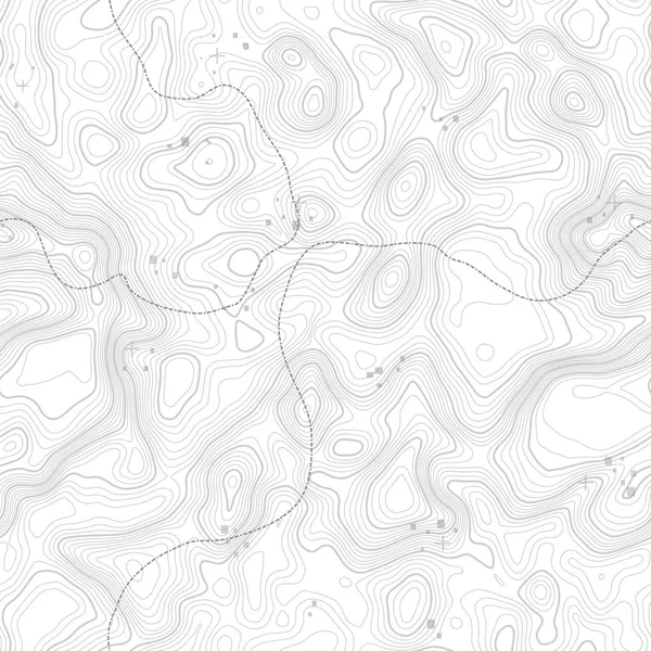 Бесшовный шаблон. Топографический фон карты с пространством для копирования бесшовной текстуры. Контурный фон топографии, географическая сетка. Пешеходная тропа по местности  . — стоковый вектор