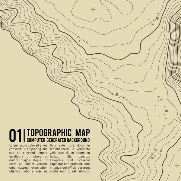 복사를 위한 공간이 있는 지형 지도 배경. 선 지형학 지도등 고선 배경, 지리적 격자 추상 벡터 일러스트. 산길을 따라 지형을 여행 함 . — 스톡 벡터