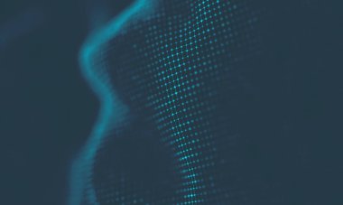 Müzik arka plan. Büyük veri parçacık akışı görselleştirme. Bilim Infographic fütüristik illüstrasyon. Ses dalgası. Ses görselleştirme